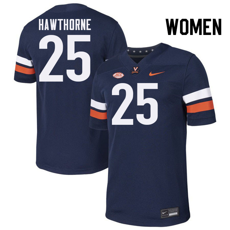 Women Virginia Cavaliers #25 Donte Hawthorne College Football Jerseys Stitched-Navy